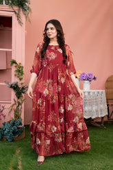 Helena - Maroon floral Maxi Dress
