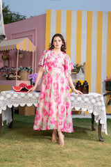Reena - Pink Floral maxi dress