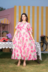 Reena - Pink Floral maxi dress