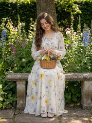 Lilly White Floral Lace-Up Maxi Dress